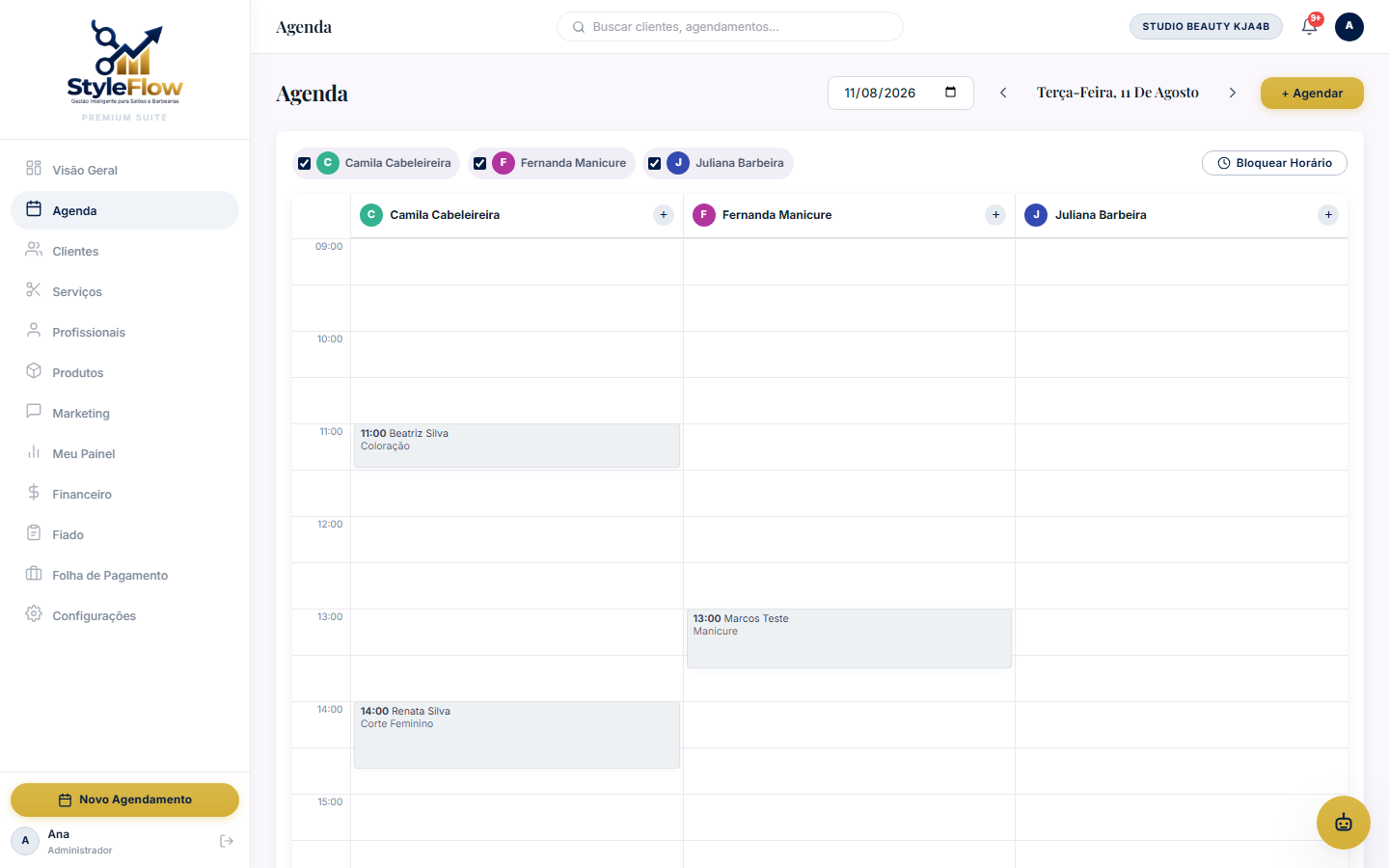 Tela da Agenda do StyleFlow